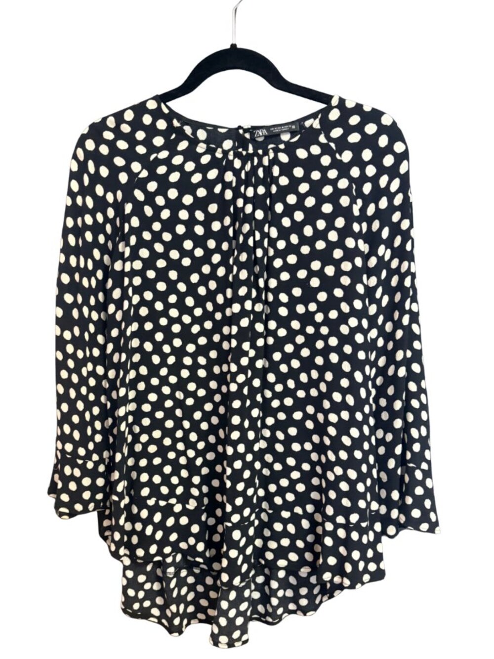 Zara Black White Polka Dot Long Sleeve Blouse Size M